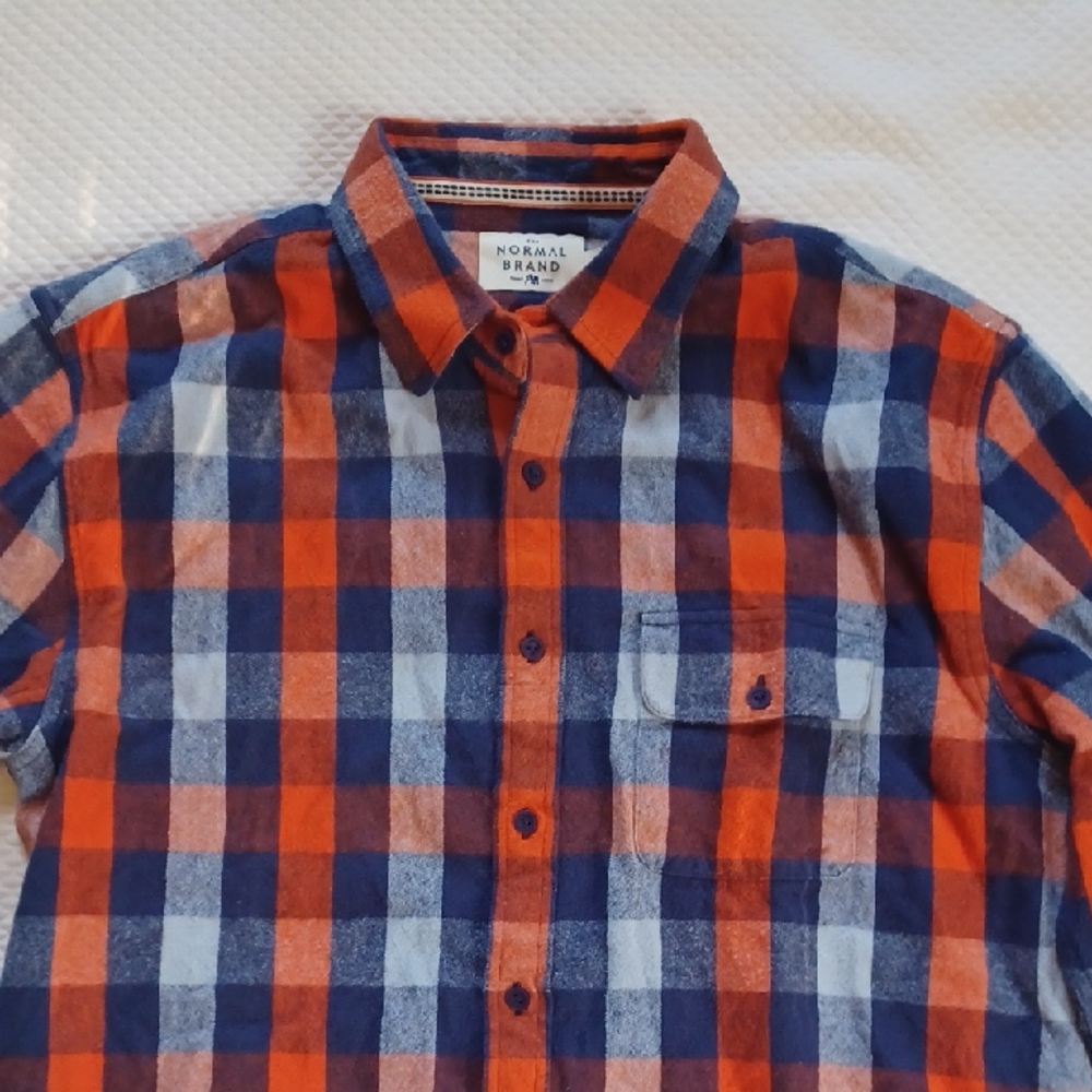 The Normal Brand Orange and Blue Heavy Flannel Shirt Long Sleeves